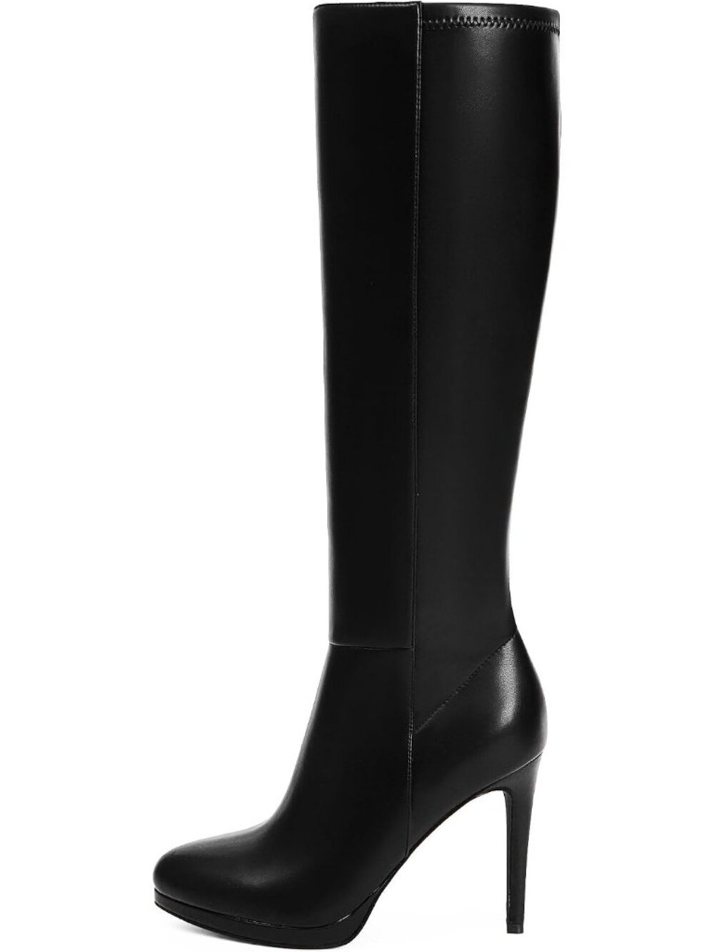 Women's Black Pu2 Round Toe Stiletto Heels Fall Tall Platforms Boots Side Zipper